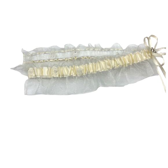 Plus Size Garter Set Extra Large Adjustable Ivory  Rhinestone Wedding Bridal - Picture 4 of 4